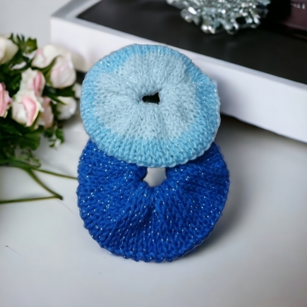 Hand Knit Scrunchies Set, Soft Stretch Hairbands - Picture 2 of 5